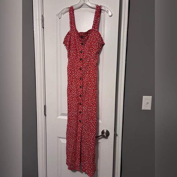 Japna Dresses & Skirts - Japna Red Floral Button-Front Maxi Dress Medium